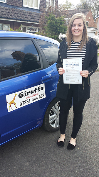 Bethan passed her driving test with giraffe driving school